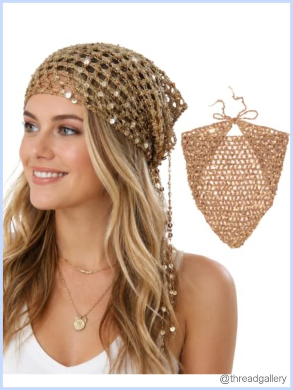 Sequin Crochet Hair Bandana Women Knit Head Scarf Adjustable Headwrap